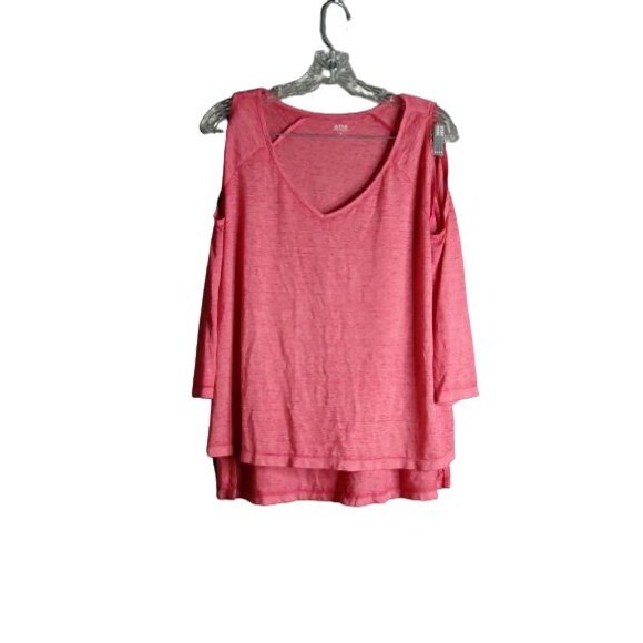 ANA Semi Sheer Cold Shoulder V Neck Blouse Heathered Lush Pink Berry Wom… - Picture 1 of 11